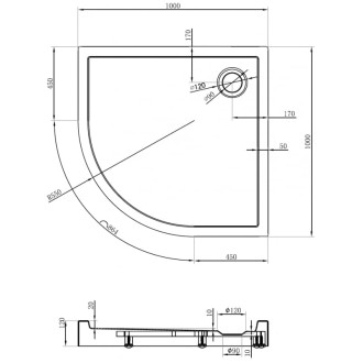 Mexen Flow+ půlkruhová sprchová vanička 100 x 100 cm, matná černá - 46Q701010H