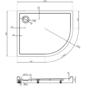 Mexen Flow+ půlkruhová asymetrická levá sprchová vanička 100 x 80 cm, matná černá - 46Q708010LH