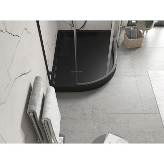 Mexen Flow+ půlkruhová asymetrická pravá sprchová vanička 100 x 80 cm, matná černá - 46Q708010RH