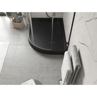 Mexen Flow+ půlkruhová asymetrická levá sprchová vanička 100 x 90 cm, matná černá - 46Q709010LH