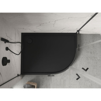 Mexen Flow+ půlkruhová asymetrická levá sprchová vanička 100 x 90 cm, matná černá - 46Q709010LH
