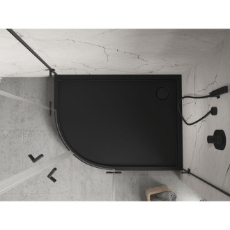 Mexen Flow+ půlkruhová asymetrická pravá sprchová vanička 100 x 90 cm, matná černá - 46Q709010RH