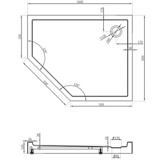 Mexen Flow+ pravá pětiúhelníková sprchová vanička 100 x 80 cm, matná černá - 46P708010RH