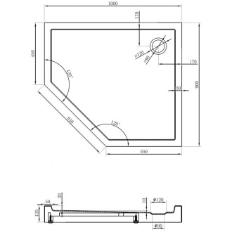Mexen Flow+ pravá pětiúhelníková sprchová vanička 100 x 90 cm, matná černá - 46P709010RH