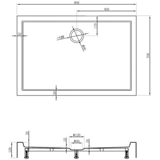 Mexen Flow+ obdélníková sprchová vanička 80 x 70 cm, matná černá - 46R707080H