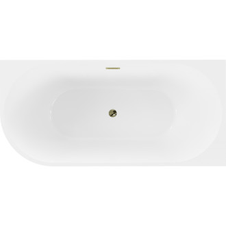 Volně stojící rohová vana Mexen Mia pravá 140 x 75 cm, bílá/černá, zlatý přepad - 52691407575P-50