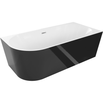 Volně stojící rohová vana Mexen Mia pravá 160 x 80 cm, bílá/černá, chromovaný přepad - 52691608075P-01
