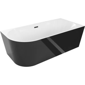 Volně stojící rohová vana Mexen Mia pravá 160 x 80 cm, bílá/černá, černý přepad - 52691608075P-70