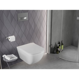 Záchodová mísa Mexen Timo Rimless Tornado s úzkým sedátkem s tlumeným dovíráním, duroplast, lesklá bílá - 30650200T