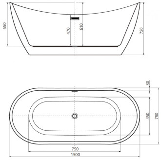 Volně stojící vana Mexen Lotos 150 x 75 cm, bílá, přepad z kartáčované mědi - 52051507700-65