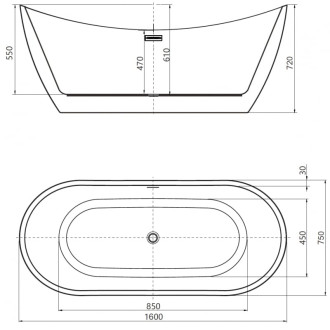 Volně stojící vana Mexen Lotos 160 x 75 cm, bílá/černá, přepad z kartáčované mědi - 52051607775-65