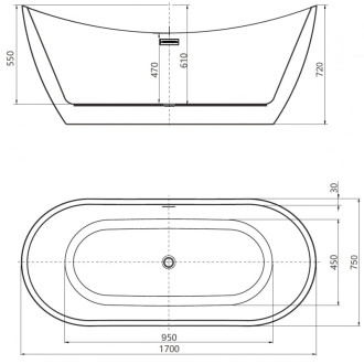 Volně stojící vana Mexen Lotos 170 x 75 cm, bílá, černý přepad - 52051707700-70