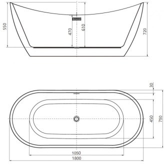 Volně stojící vana Mexen Lotos 180 x 75 cm, bílá/černá, bílý přepad - 52051807775-20