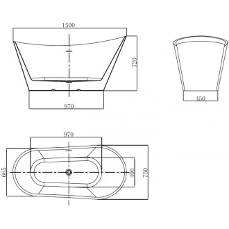 Volně stojící vana Mexen Dora 150 x 75 cm, bílá, přepad kartáčovaný zlatý - 52071507500-55