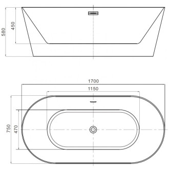 Volně stojící vana Mexen Luna Slim 170 x 75 cm, bílá, bílý přepad - 52041707500-20