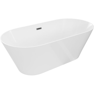 Volně stojící vana Mexen Luna Slim 170 x 75 cm, bílá, kartáčovaný přepad v barvě gun gray - 52041707500-66