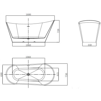 Volně stojící vana Mexen Dora 160 x 75 cm, bílá, přepad v barvě dělového kovu - 52071607500-95