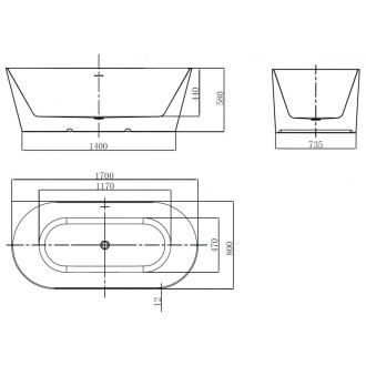 Volně stojící závěsná vana Mexen Oval Slim 170 x 80 cm, bílá, bílý přepad - 52661708000-20