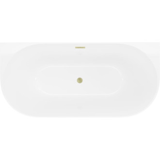 Volně stojící závěsná vana Mexen Oval Slim 170 x 80 cm, bílá, přepad kartáčovaný zlatý - 52661708000-55