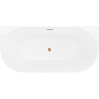 Volně stojící závěsná vana Mexen Oval Slim 170 x 80 cm, bílá, přepad z kartáčované mědi - 52661708000-65