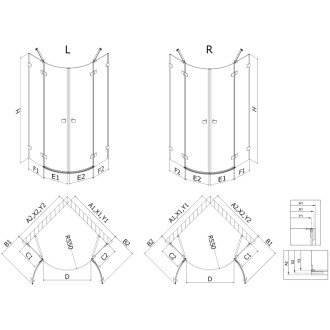 Půlkruhový sprchový kout Mexen Lunar, levý, výklopný, 100 x 90 cm, průhledný, kartáčovaná měď - 833-100L-090P-65-00