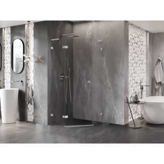 Sprchový kout Mexen Lunar L pětiúhelníkový, levý, výklopný, 80 x 80 cm, průhledný, chrom - 831L-080L-080P-01-00-L