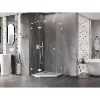 Sprchový kout Mexen Lunar L pětiúhelníkový, levý, výklopný, 80 x 80 cm, průhledný, bílý - 831L-080L-080P-20-00-L