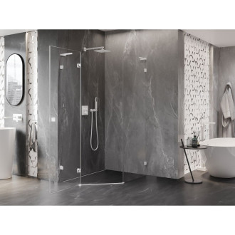 Sprchový kout Mexen Lunar L pětiúhelníkový, levý, výklopný, 80 x 90 cm, průhledný, bílý - 831L-080L-090P-20-00-L