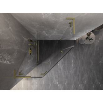 Sprchový kout Mexen Lunar L pětiúhelníkový, levý, výklopný, 100 x 100 cm, průhledný, kartáčované zlato - 831L-100L-100P-55-00-L