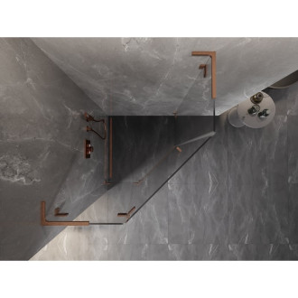 Sprchový kout Mexen Lunar L pětiúhelníkový, levý, výklopný, 100 x 100 cm, průhledný, kartáčovaná měď - 831L-100L-100P-65-00-L