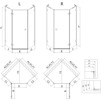 Sprchový kout Mexen Lunar L pětiúhelníkový, levý, výklopný, 90 x 90 cm, průhledný, černý - 831L-090L-090P-70-00-L