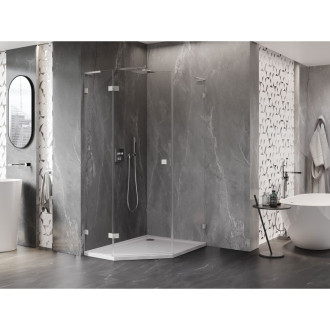 Sprchový kout Mexen Lunar L pětiúhelníkový, levý, výklopný, 80 x 100 cm, průhledný, kartáčovaný nikl - 831L-080L-100P-97-00-L