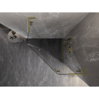 Sprchový kout Mexen Lunar L pětiúhelníkový, pravý, výklopný, 100x100 cm, průhledný, kartáčované zlato - 831L-100P-100L-55-00-P