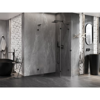 Sprchový kout Mexen Lunar L pětiúhelníkový, pravý, výklopný, 90 x 90 cm, průhledný, černý - 831L-090P-090L-70-00-P