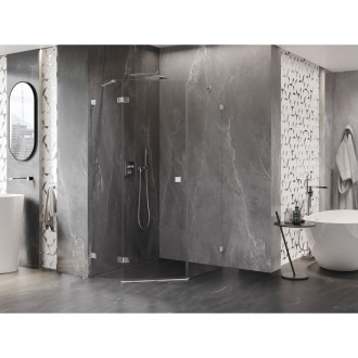 Sprchový kout Mexen Lunar pětiúhelníkový, levý, výklopný, 90 x 100 cm, průhledný, chrom - 831-090L-100P-01-00-L