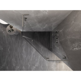 Sprchový kout Mexen Lunar L pětiúhelníkový, pravý, výklopný, 90 x 90 cm, průhledný, kartáčovaný nikl - 831L-090P-090L-97-00-P