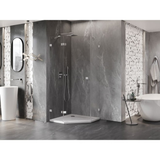 Sprchový kout Mexen Lunar pětiúhelníkový, levý, výklopný, 100 x 100 cm, průhledný, chrom - 831-100L-100P-01-00-L