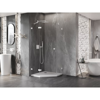 Sprchový kout Mexen Lunar pětiúhelníkový, levý, výklopný, 80 x 80 cm, průhledný, bílý - 831-080L-080P-20-00-L