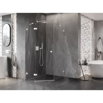 Sprchový kout Mexen Lunar pětiúhelníkový, levý, výklopný, 80 x 90 cm, průhledný, bílý - 831-080L-090P-20-00-L