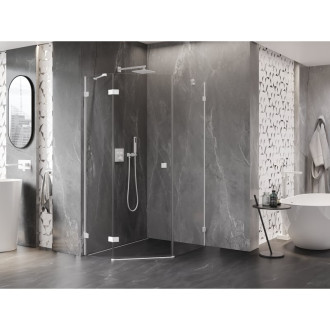 Sprchový kout Mexen Lunar pětiúhelníkový, levý, výklopný, 80 x 100 cm, průhledný, bílý - 831-080L-100P-20-00-L