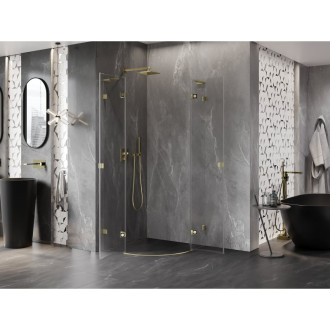 Mexen Lunar L půlkruhový výklopný sprchový kout 90 x 90 cm, průhledný, zlatý - 833L-090L-090P-50-00