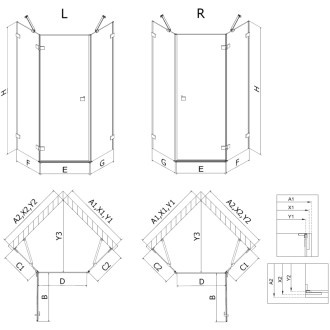 Sprchový kout Mexen Lunar pětiúhelníkový, levý, výklopný, 90 x 100 cm, průhledný, zlatý - 831-090L-100P-50-00-L