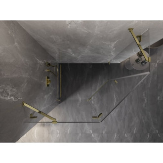 Sprchový kout Mexen Lunar pětiúhelníkový, levý, výklopný, 100 x 80 cm, průhledný, zlatý - 831-100L-080P-50-00-L