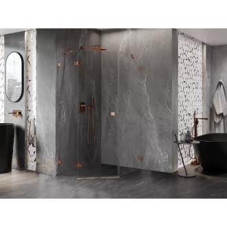 Sprchový kout Mexen Lunar pětiúhelníkový, levý, výklopný, 90 x 100 cm, průhledný, růžové zlato - 831-090L-100P-60-00-L