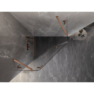 Sprchový kout Mexen Lunar pětiúhelníkový, levý, výklopný, 80 x 80 cm, průhledný, kartáčovaná měď - 831-080L-080P-65-00-L