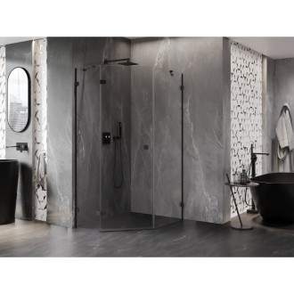 Sprchový kout Mexen Lunar pětiúhelníkový, levý, výklopný, 80 x 90 cm, průhledný, černý - 831-080L-090P-70-00-L