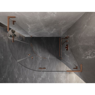 Půlkruhový sprchový kout Mexen Lunar L, pravý, výklopný, 90 x 70 cm, průhledný, kartáčovaná měď - 833L-090P-070L-65-00