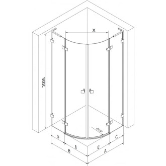 Mexen Lunar L půlkruhový sprchový kout, pravý, výklopný, 80 x 70 cm, průhledný, černý - 833L-080P-070L-70-00