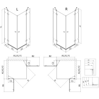 Sprchový kout Mexen Lunar Duo s výklopným mechanismem 95 x 95 cm, průhledný, bílý - 834-095L-095P-20-00