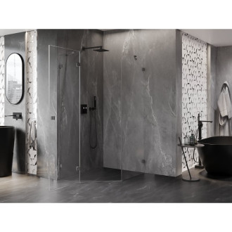 Sprchový kout Mexen Lunar pětiúhelníkový, levý, výklopný, 80 x 100 cm, průhledný, stříbrná metalíza - 831-080L-100P-95-00-L